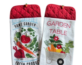 Garden Hanging Kitchen Towels, Summer Double-sided Hand Towels,  Pot Holder Top with Button Closure, Garden Kitchen Decor, Oven Door Towels
