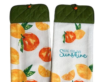 Citrus Hanging Kitchen Towels, Double-sided Hand Towels,  Pot Holder Top  Towel with Button Closure, Citrus Kitchen Decor, Oven Door Towels