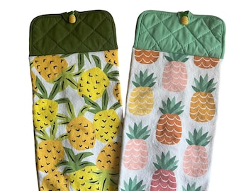 Pineapple Hanging Kitchen Towels, Double-sided Hand Towels, Pot Holder Towel with Button Closure, Pineapple Kitchen Decor, Oven Door Towels