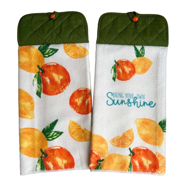 Citrus Hanging Kitchen Towels, Double-sided Hand Towels,  Pot Holder Top  Towel with Button Closure, Citrus Kitchen Decor, Oven Door Towels