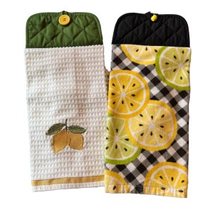 Lemon Hanging Kitchen Towels, Double-sided Hanging Hand Towels, Potholder Towel with Button Closure, Lemon Kitchen Decor, Oven Door Towels