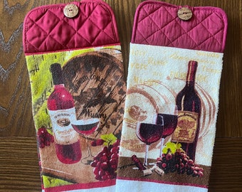 Hanging Kitchen Towel, Wine Dish Towel, Pot Holder Towel with Button Closure, Wine Pot Holder Towel, Wine Theme Decor, Wine Lover Gifts