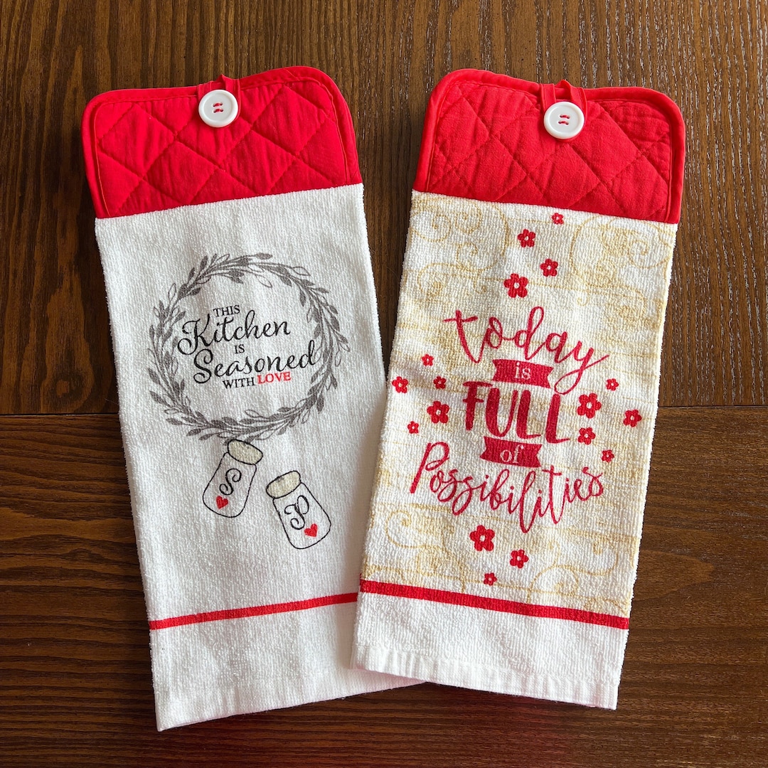 Hanging Kitchen Towels Pot Holder Towel With Button Closure Etsy