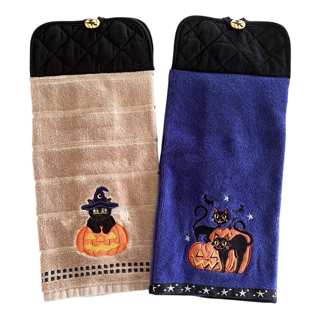Witchy Cat Hanging Kitchen Towel, Halloween Double-sided Towels ...