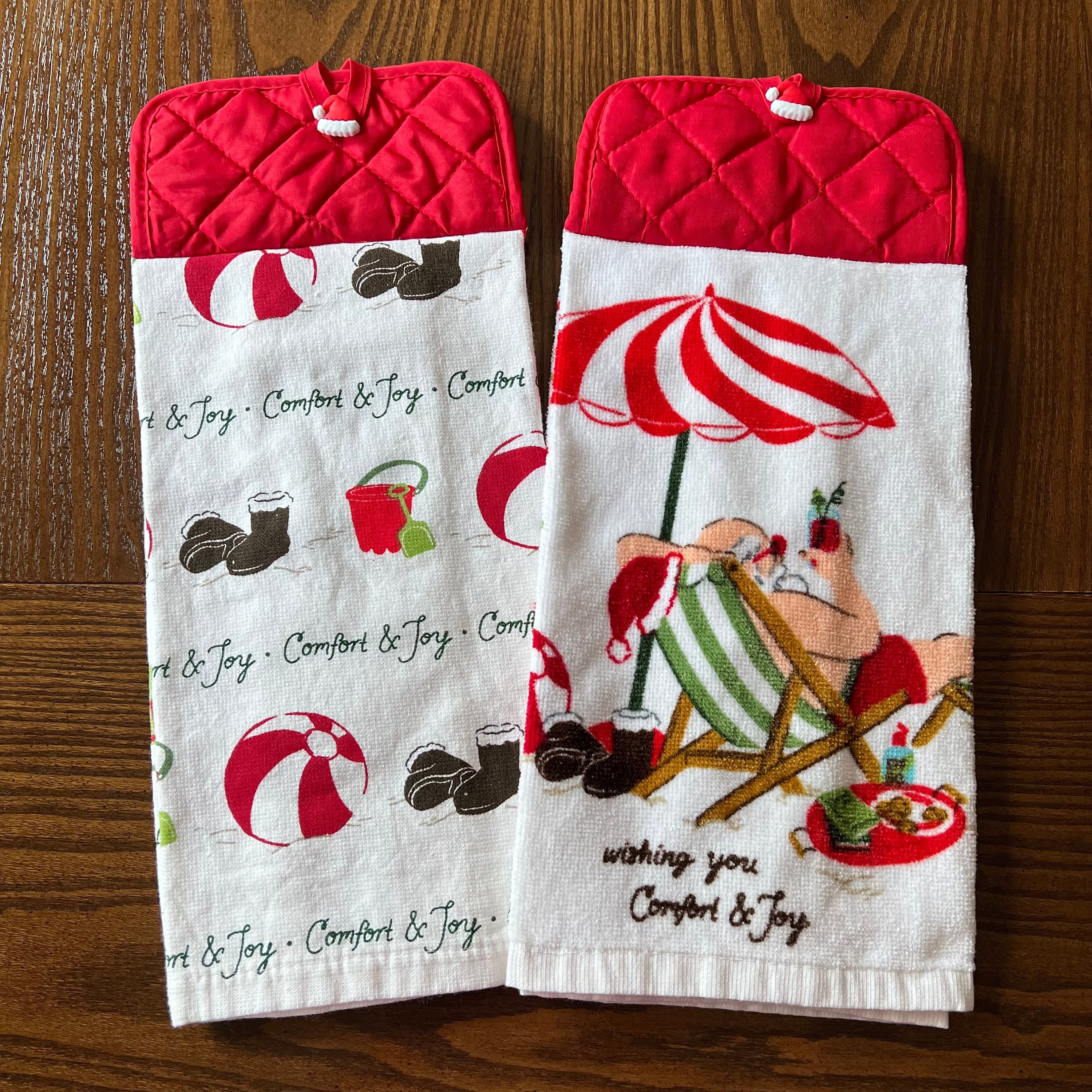 Kitchen Towel Set with 2 Quilted Pot Holders, Oven Mitt, Dish