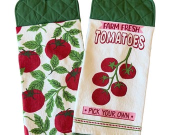 Farm Fresh Tomatoes Hanging Kitchen Towel: Double-Sided Potholder Top with Button Closure