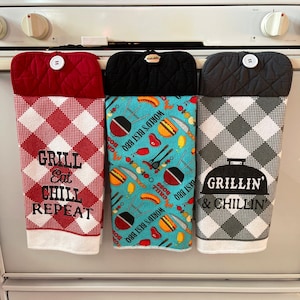 Hanging Kitchen Towel: Buffalo Check Grilling Decor with Button Fastener