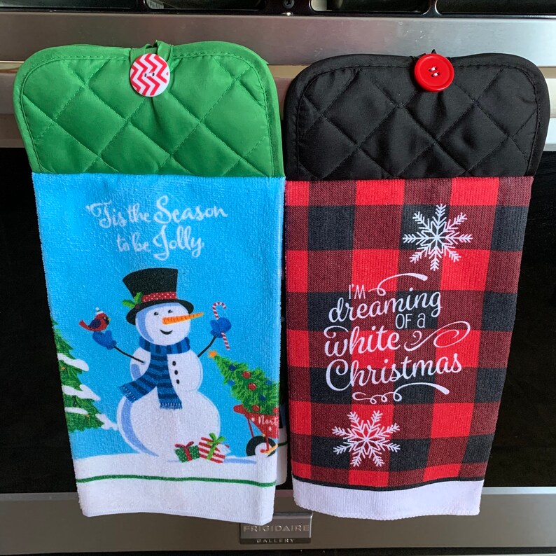 Christmas Hanging Towel Snowman Dish Towel Buffalo Plaid Etsy