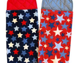 Stars and Stars Hanging Kitchen Towels:  Potholder Top with Button Closure