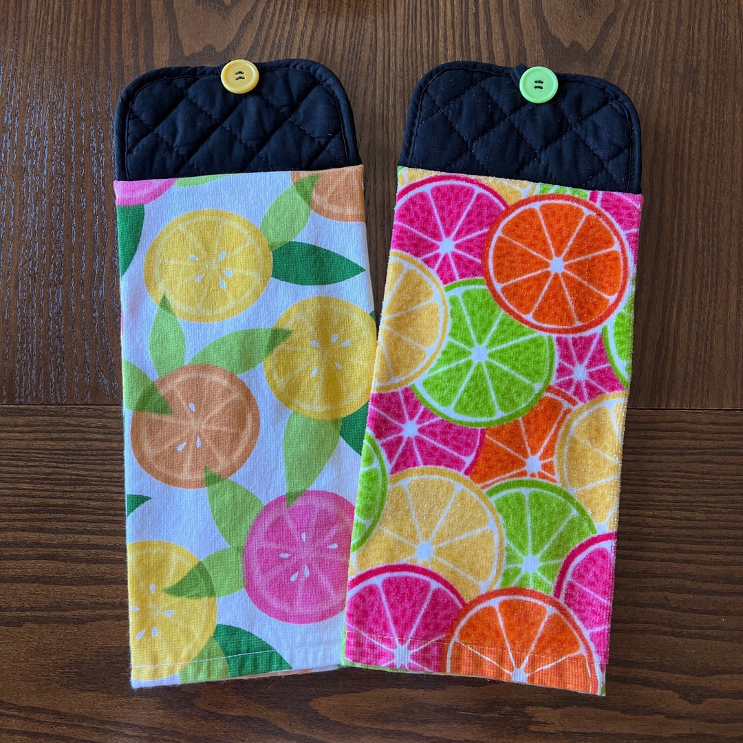 Citrus Hanging Kitchen Towels Pot Holder Towel With Button Etsy