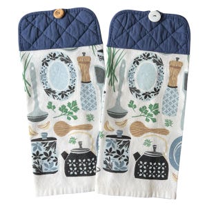 Blue Kitchen Hanging Towel: Double-Sided Potholder with Button