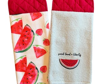 Watermelon Hanging Kitchen Towels:  Potholder Top with Button Closure