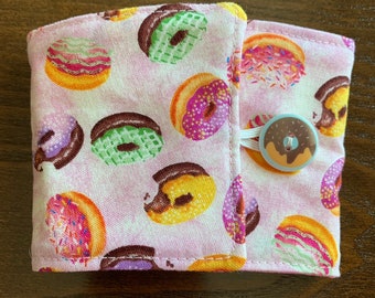 Frosted Donuts Coffee Cup Cozy, Sweet Treat Reusable Ecofriendly Mug Sleeve for Hot Beverages, Donut Lover Decor, Unique Gift for Her