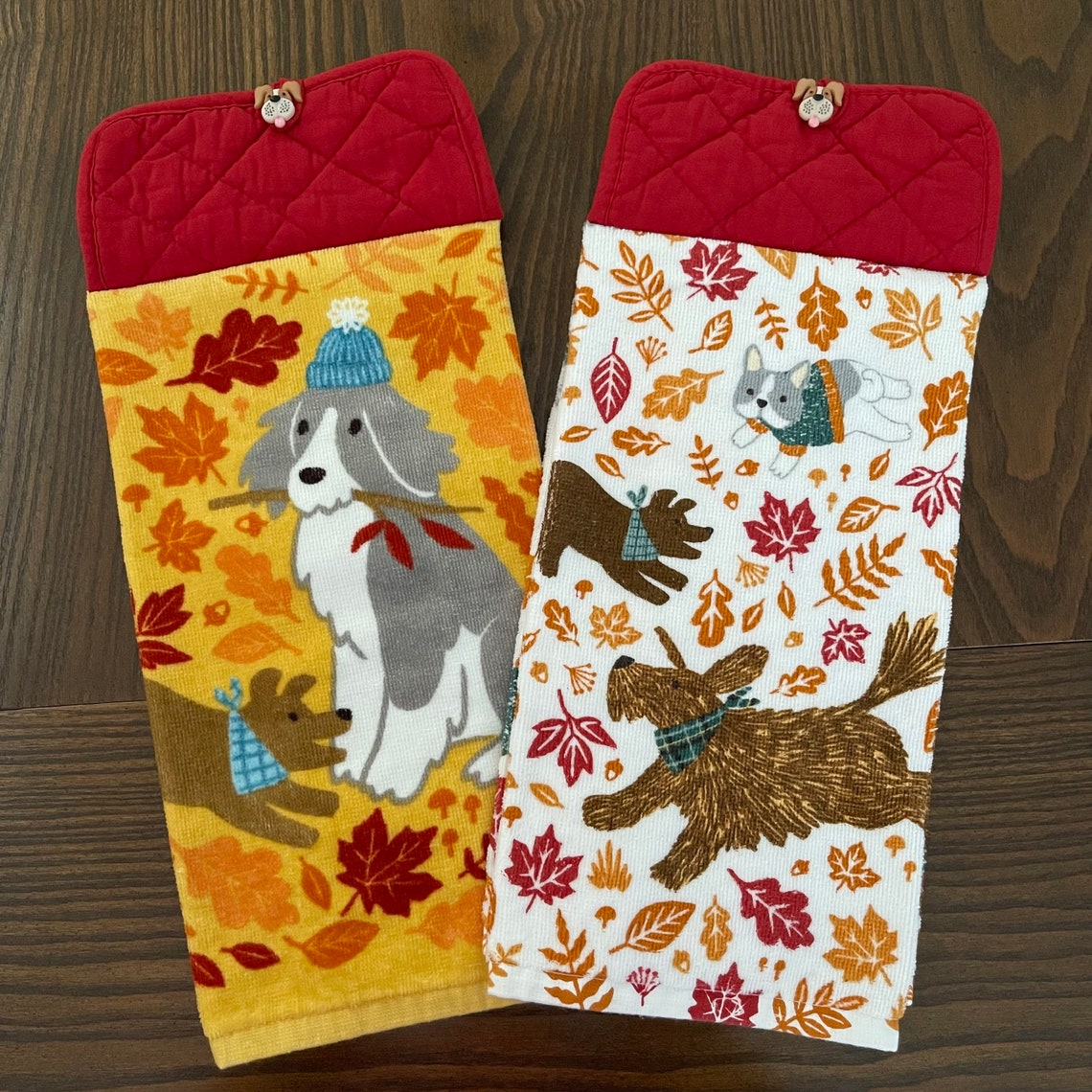 Hanging Kitchen Towel with Dogs and Leaves Pot Holder Towel Etsy