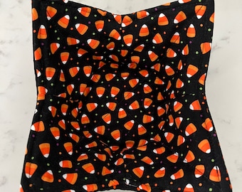 Halloween Candy Corn Microwave Bowl Cozy, Candy Lover Reversible Bowl Pot Holder, Halloween Cotton Quilted Bowl Holder, Halloween Kitchen