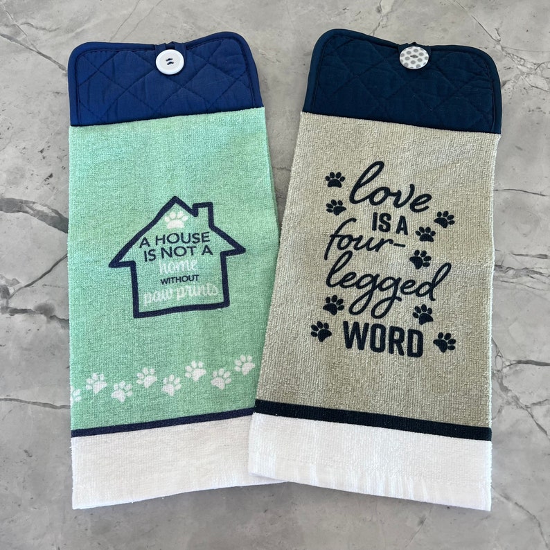 Hanging Kitchen Towels With Paw Prints Pot Holder Top Towel Etsy