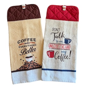 Coffee Hanging Kitchen Towel: Double-Sided Potholder Oven Towel
