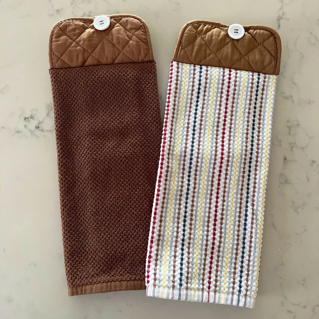 Hanging Kitchen Towel, Awning Stripe Towel With Button, Pot Holder ...