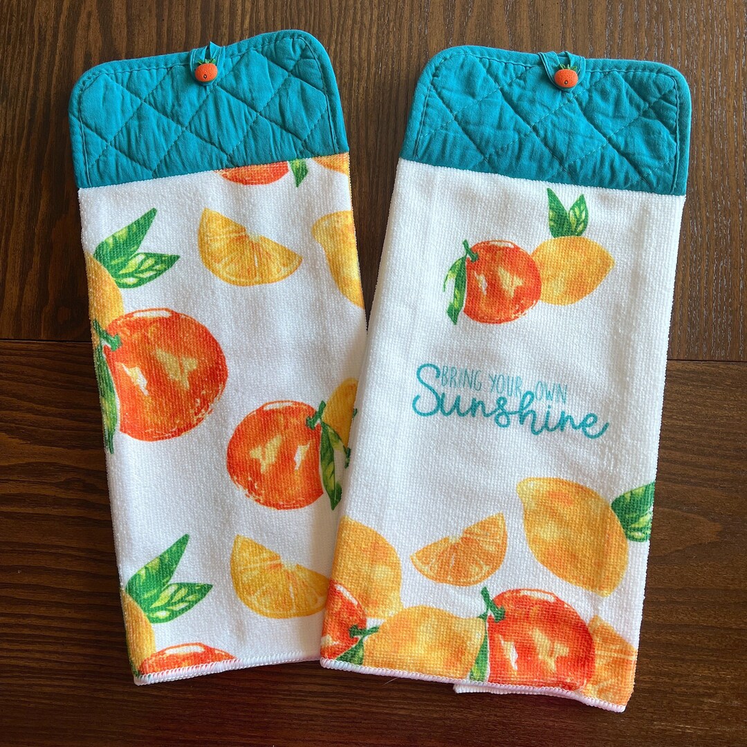 Citrus Hanging Kitchen Towels, Pot Holder Towel With Button Closure