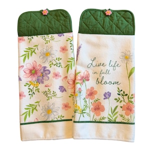 Live in Full Bloom Hanging Kitchen Towel: Spring Oven Towel with Button Closure