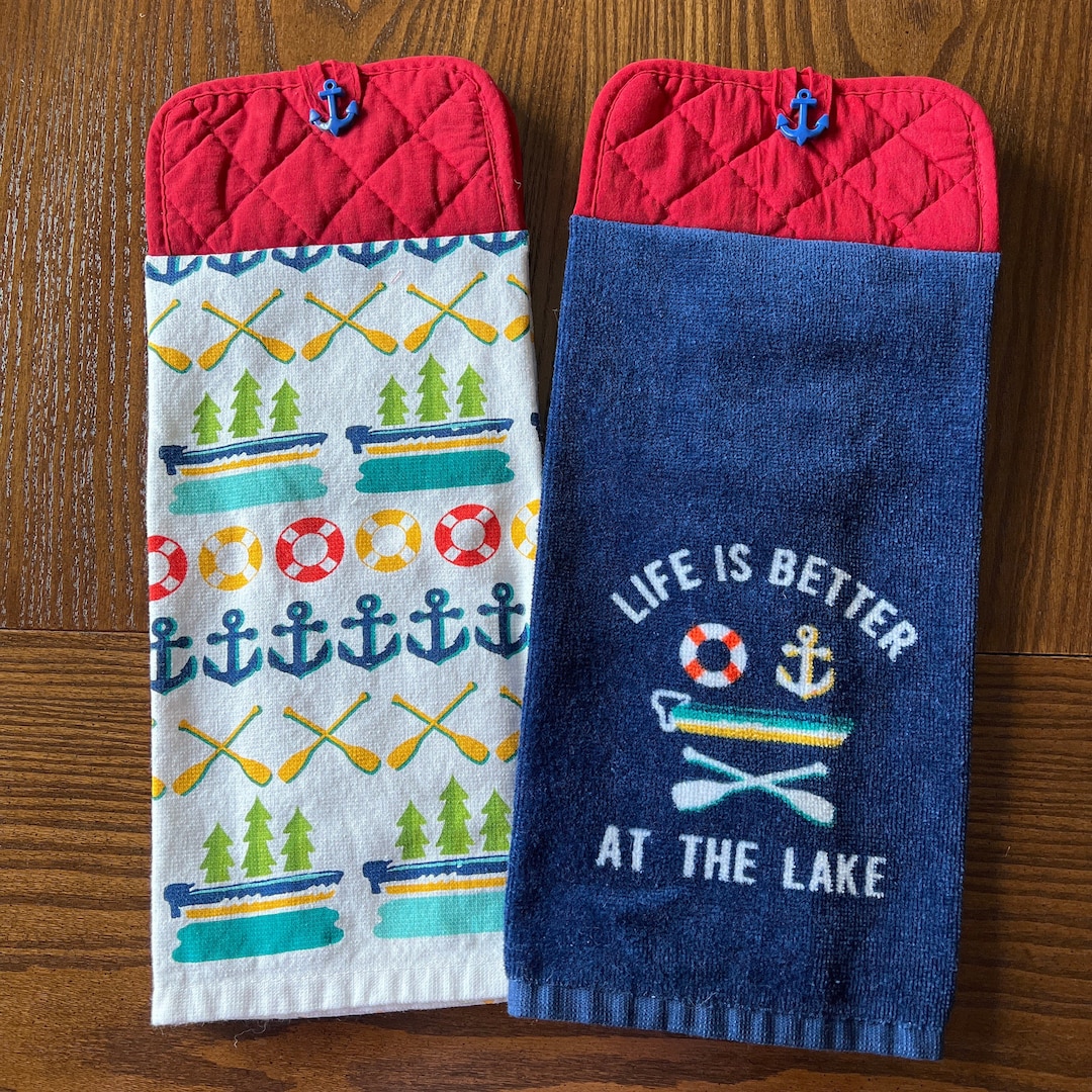 Lake Life Hanging Kitchen Towels, Pot Holder Towel With Button Closure