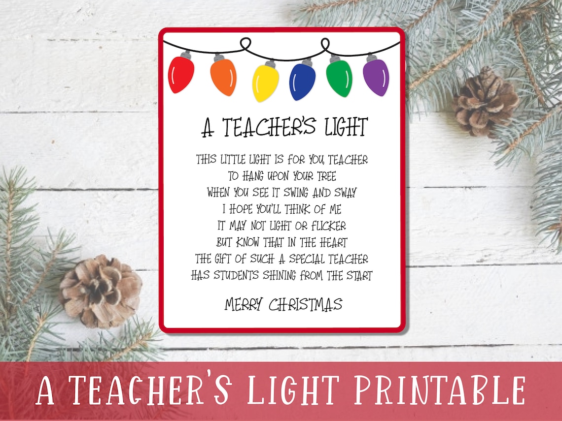 Teacher's Light Printable Card Poem for Friendship Etsy