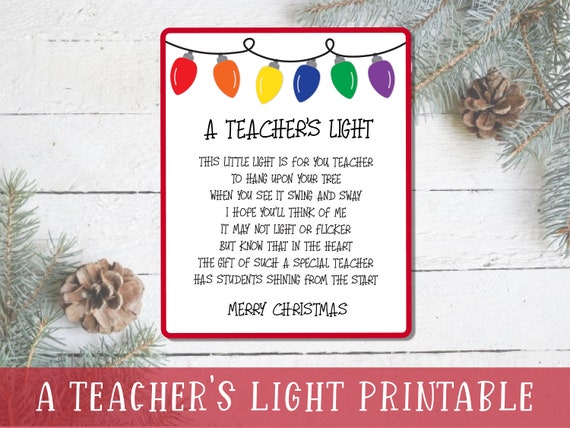 Teacher's Light Printable Card Poem for Friendship | Etsy