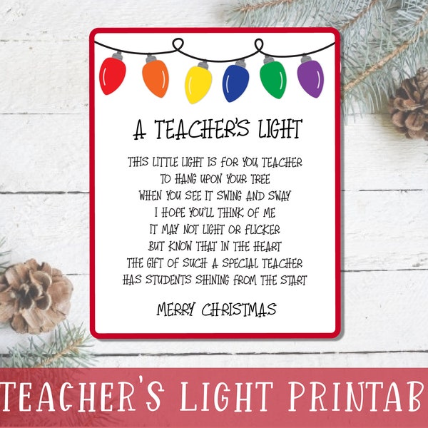 Teacher's Light Printable Card Poem for Friendship Ornaments PDF + PNG | Three Sizes | Christmas Tags