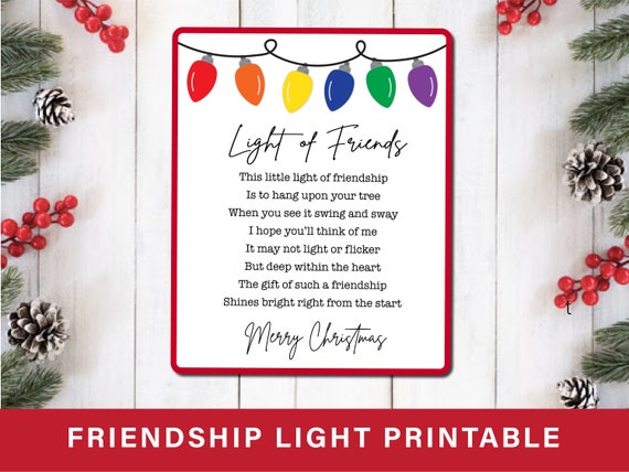 Light of Friends Printable Card Poem for Friendship Ornaments - Etsy