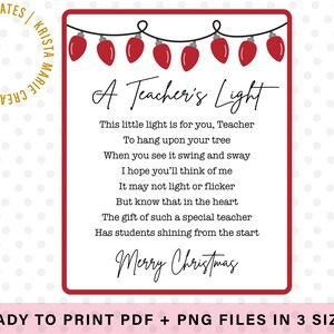 Teacher's Light Printable Card Poem for Friendship Ornaments PDF + PNG ...