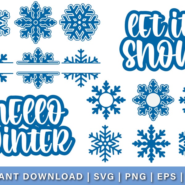 Snowflake SVG Bundle | Ornament Monogram | Christmas Layered Cricut Cut File | Split Name Frame PNG DXF