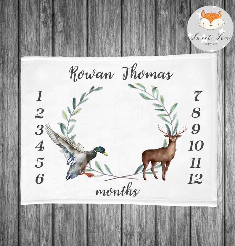 Woodland Milestone Blanket Boy / Duck Baby Blanket / Deer Baby Etsy