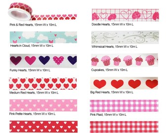 Valentine's Day Washi Tape Heart Washi Tape Roll Pink Tape Red Washi Tape  Love Washi Tape Valentine Craft Vday Decor Vday Scrapbook