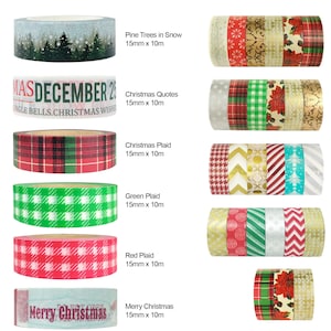 Christmas Washi Tapes Set Holiday Washi Tape Holiday Tape Christmas Packaging Gold Metallic Washi Holiday Red Plaid Tape Christmas Holly afbeelding 1