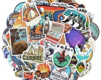 80 Outdoor Adventure Vinyl Sticker Pack Waterproof Sticker Water Bottle Sticker Skateboard Stickers Camping Laptop Sticker Mountain Stickers