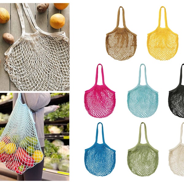 Long Handle Mesh Cotton Bag Reusable Bag Farmers Market Mesh Bag Cotton Net Market Bag Produce Bag Mesh Beach Bag Cotton Tote French Bag