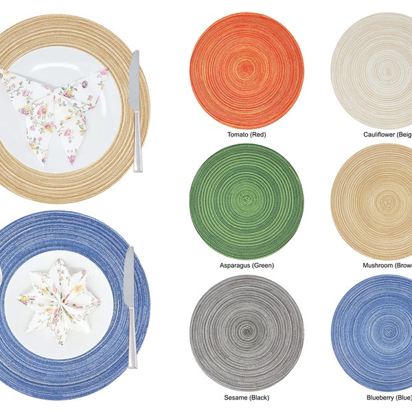 Set of 6 - 15" Round Woven Placemats | 15 inch Round Placemats | Woven Placemats | Large Placemats | Circle Placemats Easter Table