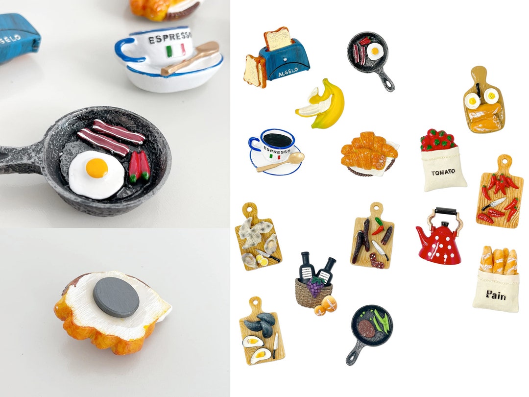 5 Food Refrigerator 3D Resin Fridge Cute Food Themed Espresso Croissant