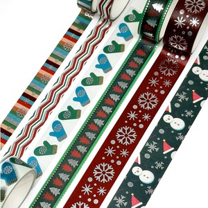 10 Rolls Christmas Washi Tape Set Red & Silver Washi Tapes Snowman Washi Tape Winter Washi Set Snowflake Washi Roll 10 rolls image 4