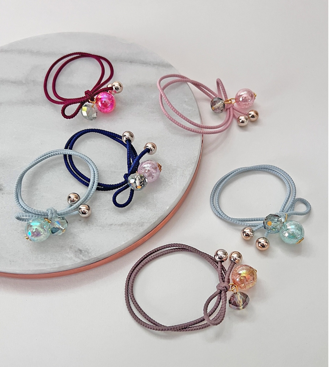 12 Luminescent Bead & Pearl Elastic Hair Ties Beaded Hair Ties Cute