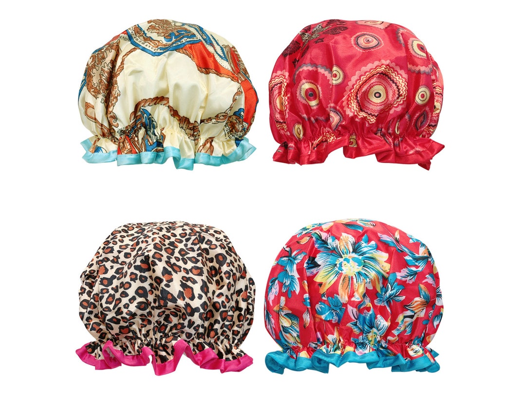 4 Reusable Waterproof Shower Cap Set Shower Hats Waterproof Caps