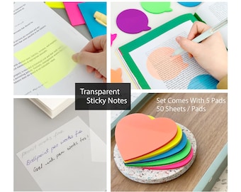 250 Sheets Transparent Clear Writable Sticky Memo Note Pad Heart Memo Notes Speech Bubble Sticky Notes Clear Memo