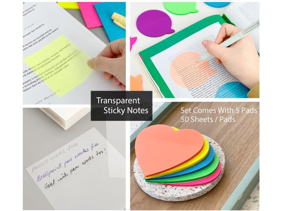 250 Sheets Transparent Clear Writable Sticky Memo Note Pad Heart Memo Notes  Speech Bubble Sticky Notes Clear Memo 