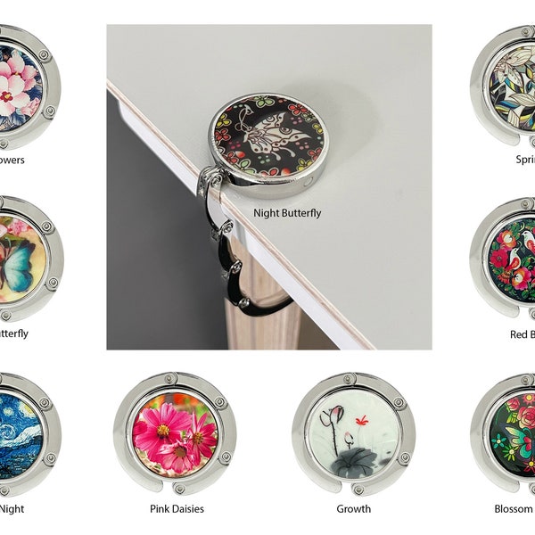 Flower & Birds Purse Hook Handbag Hook Travel Purse Holder Travel Purse Hook Bag Hook Purse Hanger Flower Bag Hanger