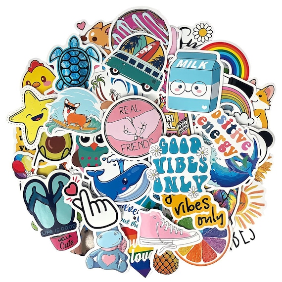 100 Vinyl Stickers Groovy Vibes Stickers Cute Sticker Vinyl Decal  Waterproof Sticker Water Bottle Laptop Sticker Aesthetic Sticker Pack 