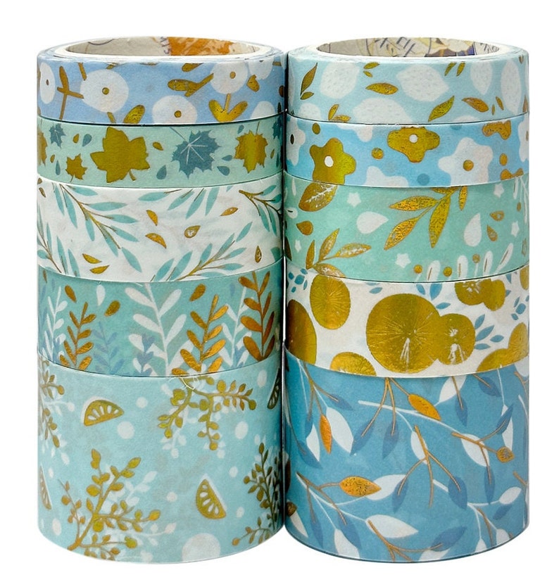 10 Washi Tape Set Gold Foil Washi Tapes Nature Washi Roll Pretty Washi Tapes 10 rolls image 2