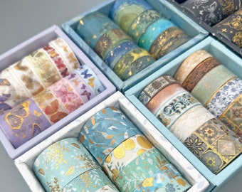 10 Washi Tape Set Gold Foil Washi Tapes Nature Washi Roll Pretty Washi Tapes (10 rolls)