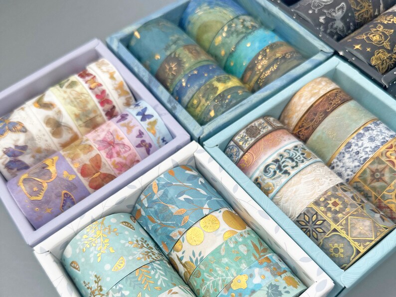 10 Washi Tape Set Gold Foil Washi Tapes Nature Washi Roll Pretty Washi Tapes 10 rolls image 1