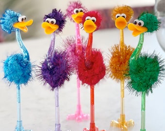 6 Ostrich Novelty Pens Ostrich Ballpoint Pens Bird Party Favor Bird Pen Bird Novelty Pen Party Favor Pens Funny Pens Funny Gift Novelty Gift