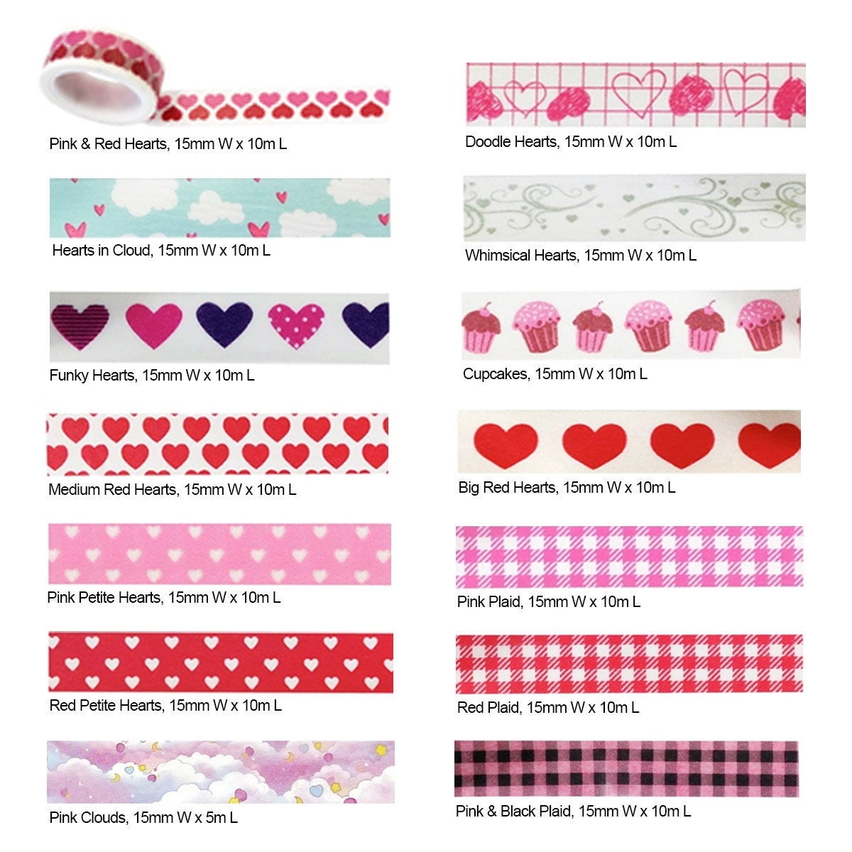 Red and pink washi tape strips. Semi-transparent masking tape or adhesive  strips. Valentine's Day, love, hearts. Design element for frames, borders,  scrapbooking, craft supplies and decoration. Stock Vector